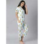 Seduva Women's Cotton Blend Printed Short Sleeve Night Suit (Blue-Yellow)