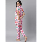 Seduva Women's Cotton Blend Printed Short Sleeve Night Suit (Pink)