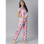 Seduva Women's Cotton Blend Printed Short Sleeve Night Suit (Pink)