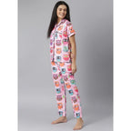 Seduva Women's Cotton Blend Printed Short Sleeve Night Suit (Pink)