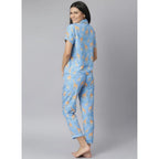 Seduva Women's Cotton Blend Printed Short Sleeve Night Suit (Blue)