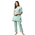 Seduva Women's Rayon Floral Kaftan Sleeve Night Suit (Green - Pink)