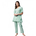 Seduva Women's Rayon Floral Kaftan Sleeve Night Suit (Green - Pink)