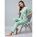 Seduva Women's Rayon Floral Kaftan Sleeve Night Suit (Green - Pink)