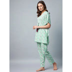 Seduva Women's Rayon Floral Kaftan Sleeve Night Suit (Green - Pink)