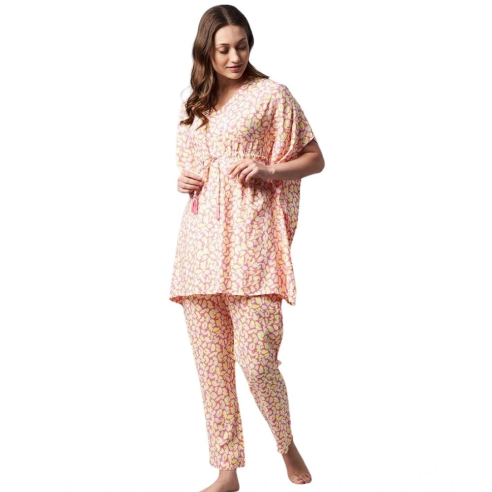 Seduva Women's Rayon Tie And Dye Kaftan Sleeve Night Suit (Multicolor)