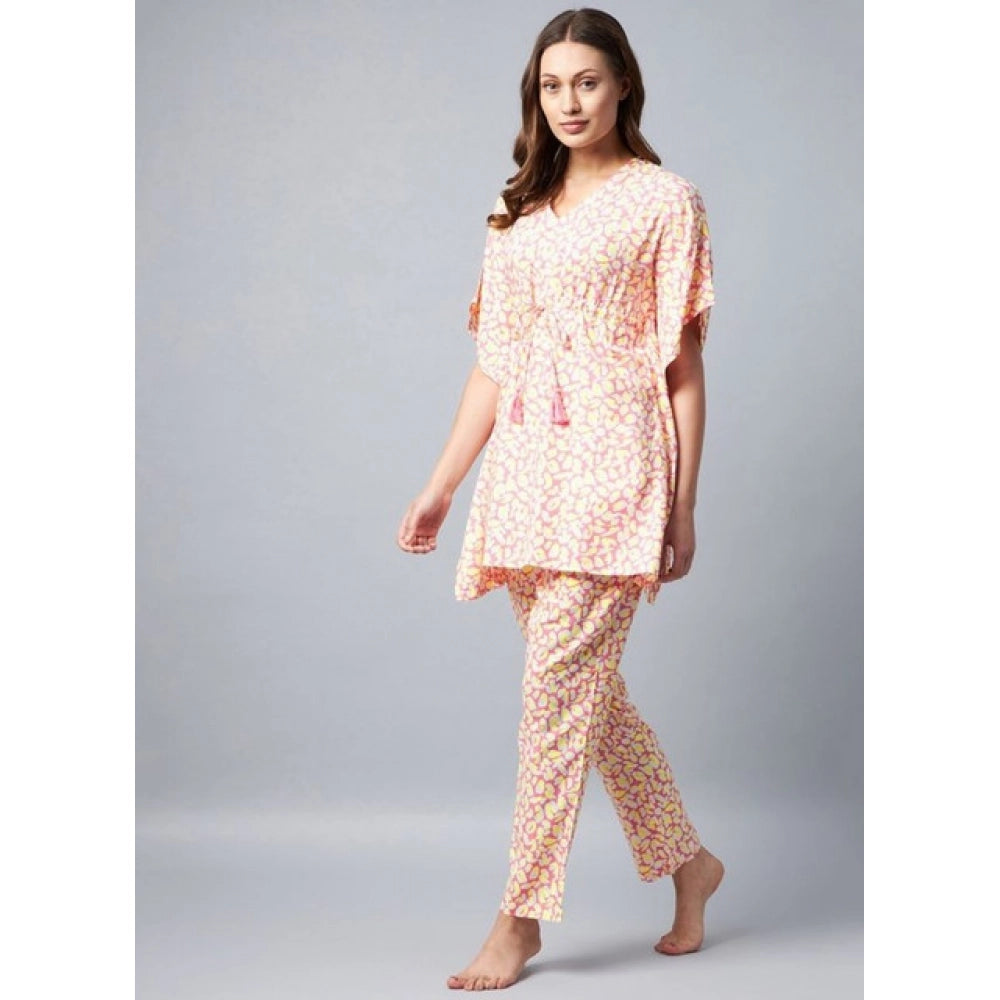 Seduva Women's Rayon Tie And Dye Kaftan Sleeve Night Suit (Multicolor)