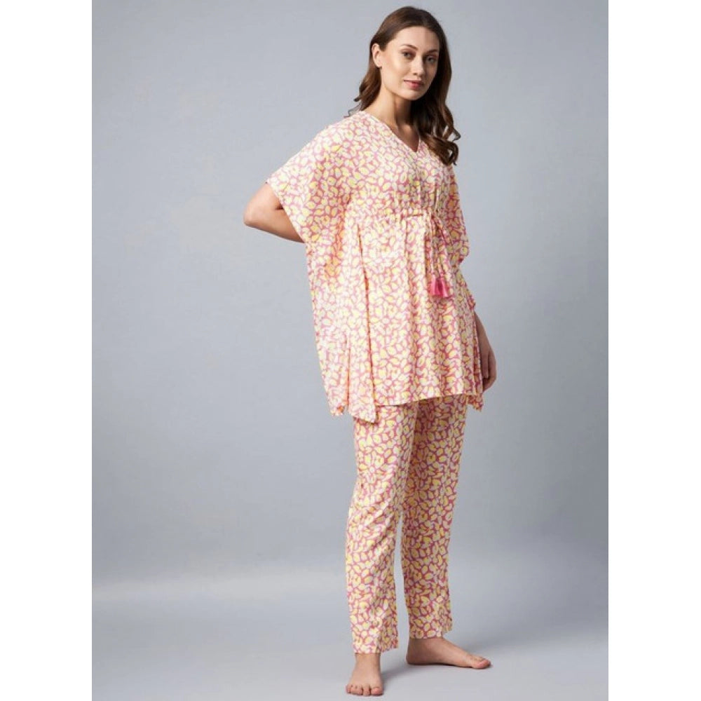 Seduva Women's Rayon Tie And Dye Kaftan Sleeve Night Suit (Multicolor)