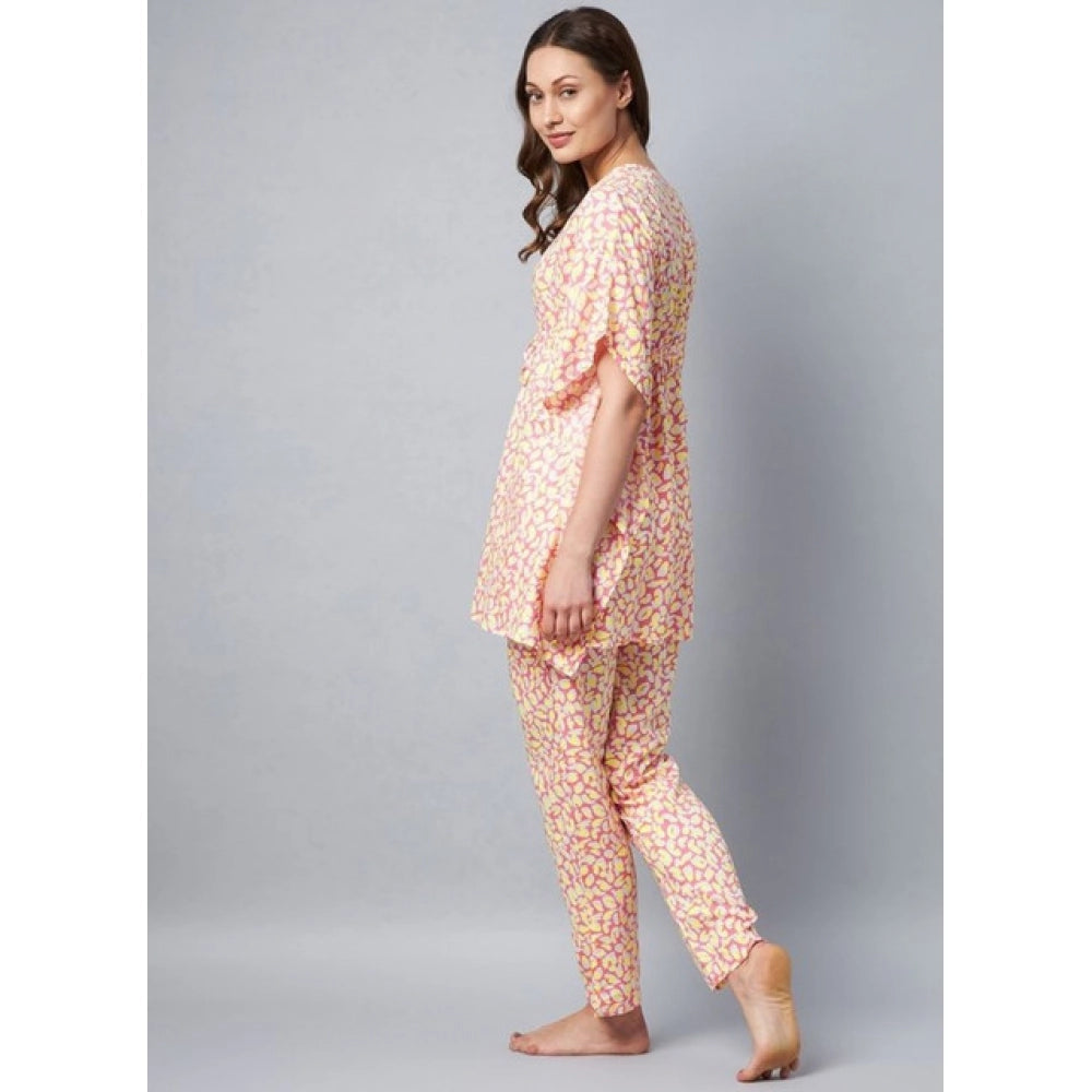 Seduva Women's Rayon Tie And Dye Kaftan Sleeve Night Suit (Multicolor)