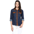 Seduva Women's Denim Cotton based Solid Long Sleeves Shirt (Blue)