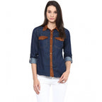 Seduva Women's Denim Cotton based Solid Long Sleeves Shirt (Blue)