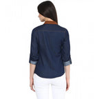Seduva Women's Denim Cotton based Solid Long Sleeves Shirt (Blue)