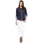 Seduva Women's Denim Cotton based Solid Long Sleeves Shirt (Blue)