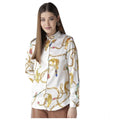 Seduva Women's Satin Printed Long Sleeves Shirt (White-Gold)