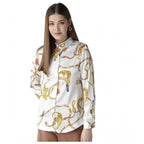 Seduva Women's Satin Printed Long Sleeves Shirt (White-Gold)