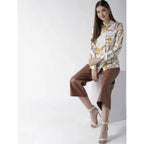 Seduva Women's Satin Printed Long Sleeves Shirt (White-Gold)