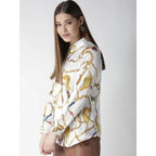 Seduva Women's Satin Printed Long Sleeves Shirt (White-Gold)