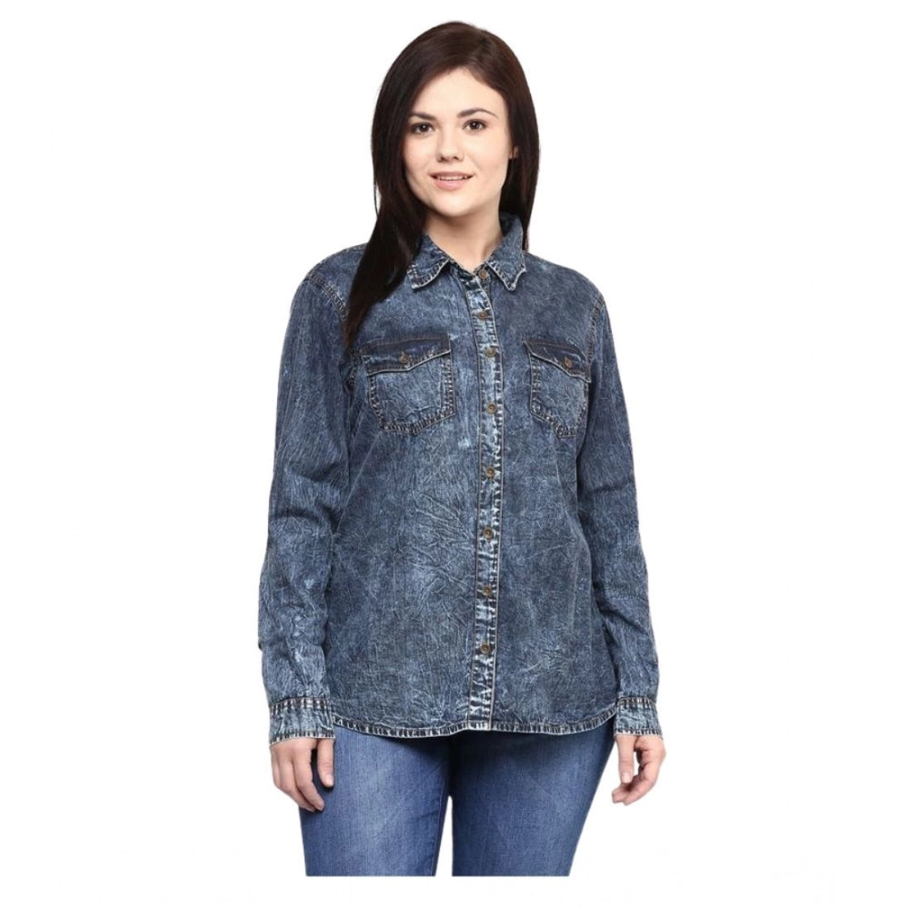 Seduva Women's Denim Solid Long Sleeves Shirt (Blue)