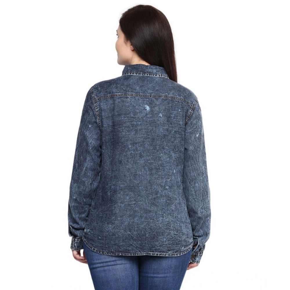 Seduva Women's Denim Solid Long Sleeves Shirt (Blue)