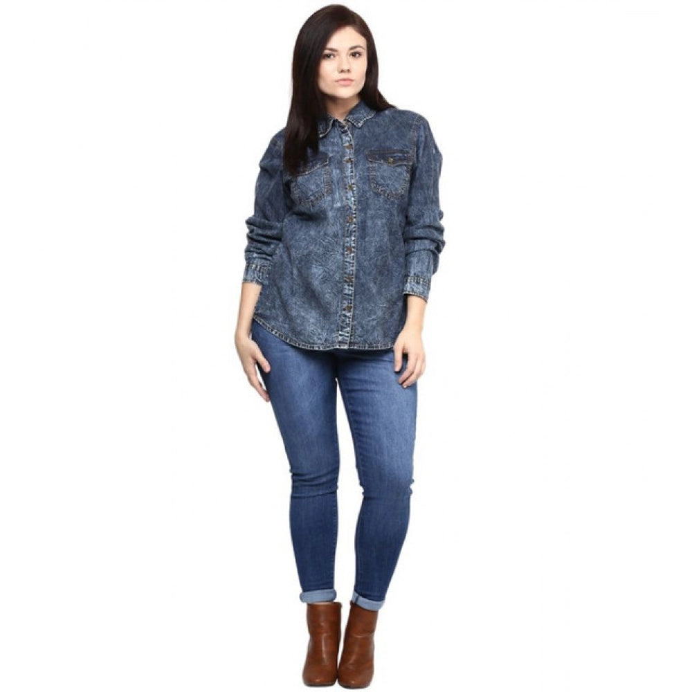 Seduva Women's Denim Solid Long Sleeves Shirt (Blue)