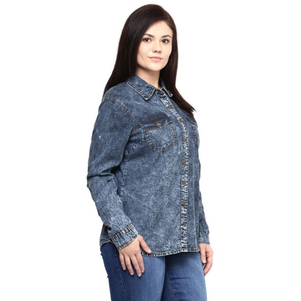 Seduva Women's Denim Solid Long Sleeves Shirt (Blue)