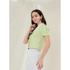 Seduva Women's Cotton Striped Half Sleeve Shirt (Green - White)