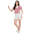 Seduva Women's Cotton Checkered Half Sleeve Shirt (Red - White)