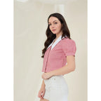 Seduva Women's Cotton Checkered Half Sleeve Shirt (Red - White)