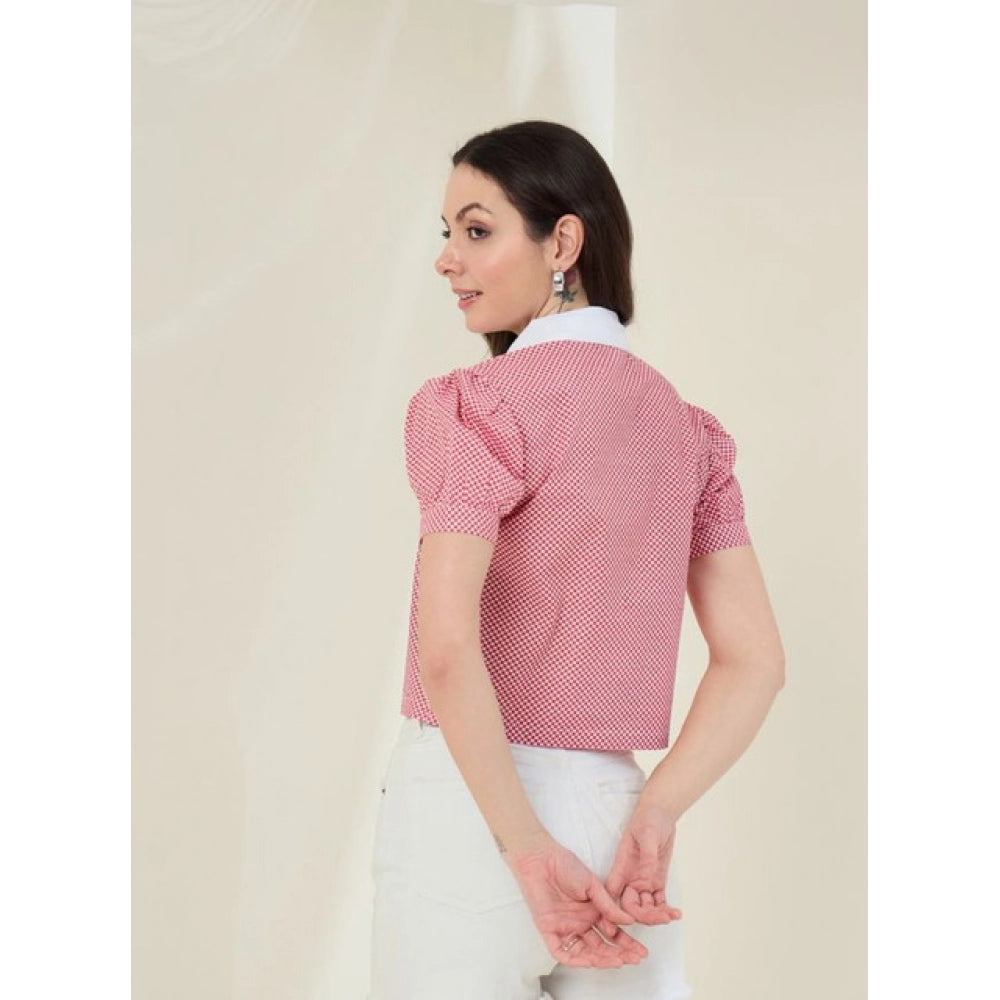 Seduva Women's Cotton Checkered Half Sleeve Shirt (Red - White)