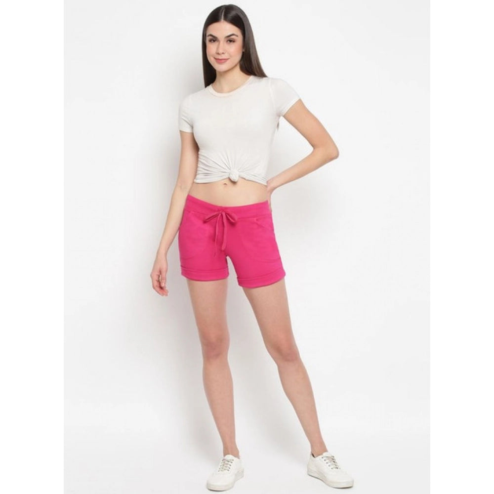 Seduva Women's Cotton Solid Elasticated Shorts (Pink)