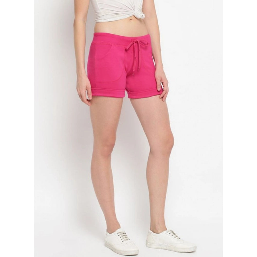 Seduva Women's Cotton Solid Elasticated Shorts (Pink)