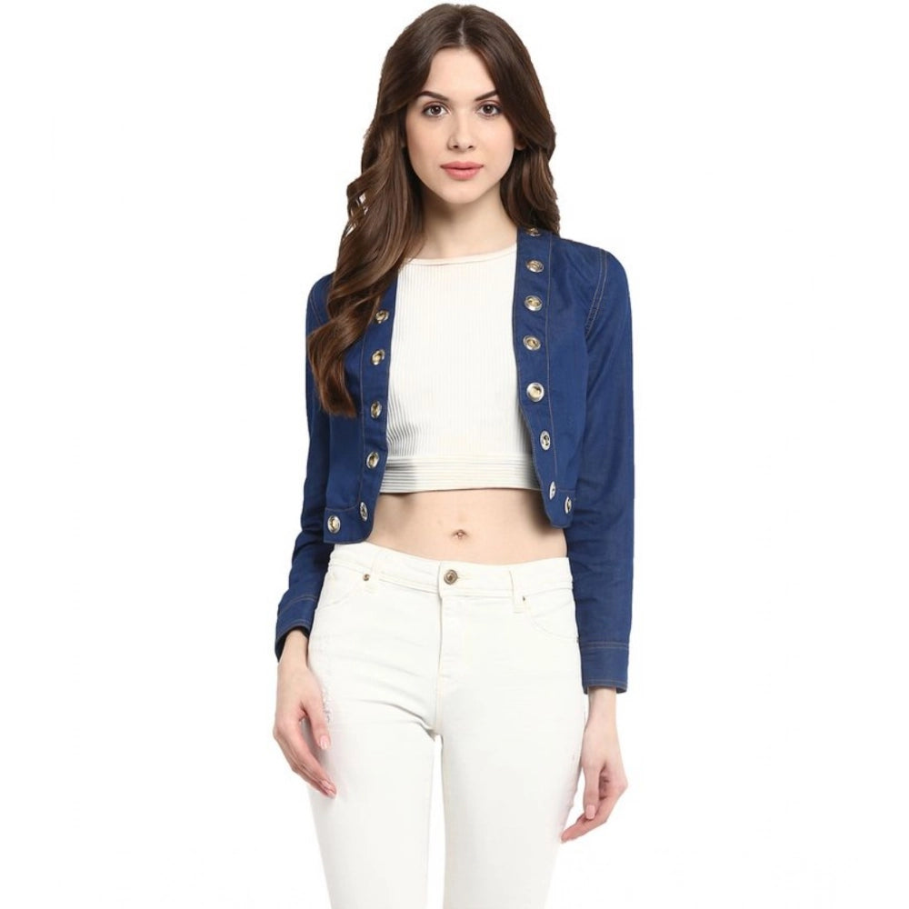 Seduva Women's Denim Embellished Long Sleeves Shrug (Blue)