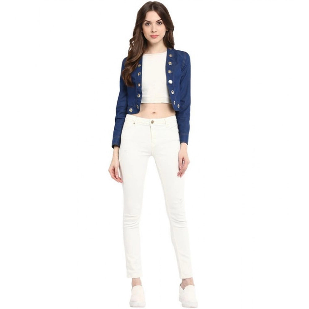 Seduva Women's Denim Embellished Long Sleeves Shrug (Blue)
