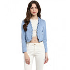 Seduva Women's Denim Ruffled Long Sleeves Shrug (Blue)