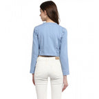 Seduva Women's Denim Ruffled Long Sleeves Shrug (Blue)