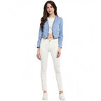 Seduva Women's Denim Ruffled Long Sleeves Shrug (Blue)