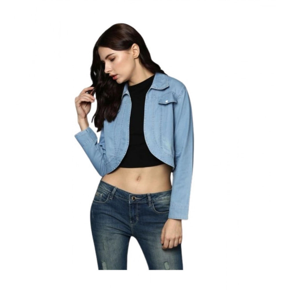 Seduva Women's Denim Solid 3-4th Sleeves Shrug (Blue)