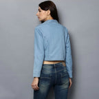 Seduva Women's Denim Solid 3-4th Sleeves Shrug (Blue)