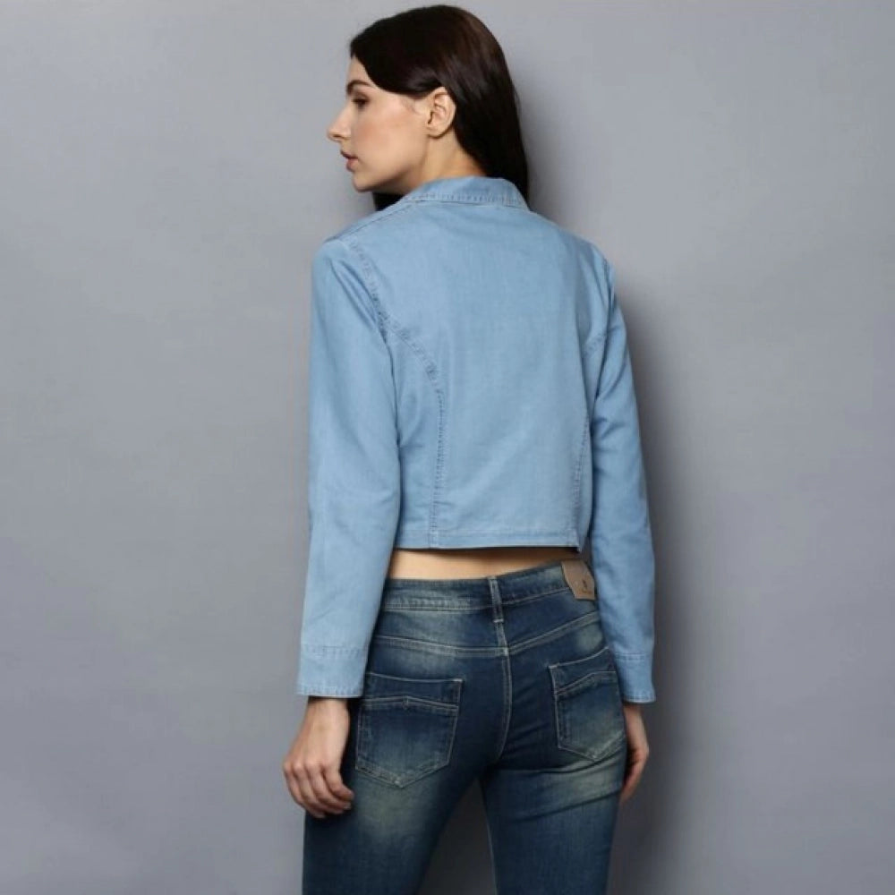 Seduva Women's Denim Solid 3-4th Sleeves Shrug (Blue)