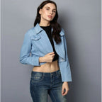 Seduva Women's Denim Solid 3-4th Sleeves Shrug (Blue)