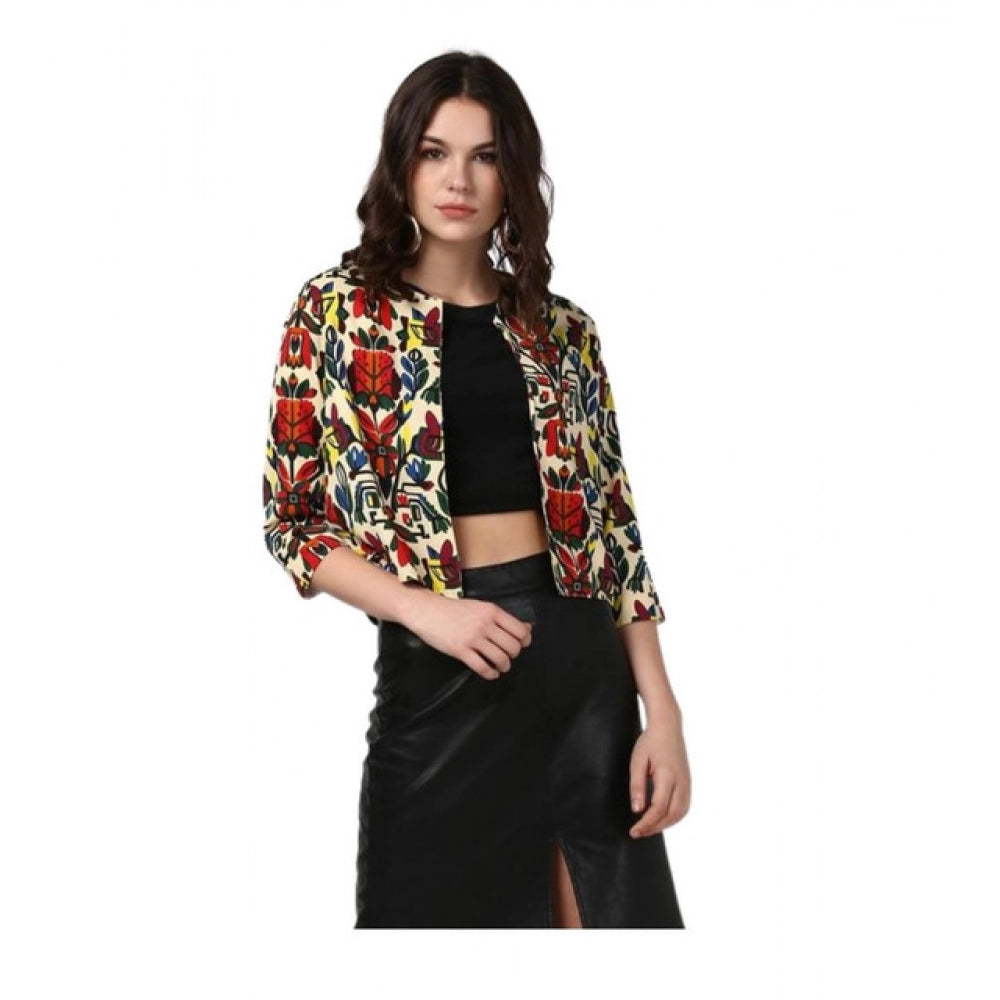 Seduva Women's Polyester Floral 3-4th Sleeves Shrug (Multicolor)
