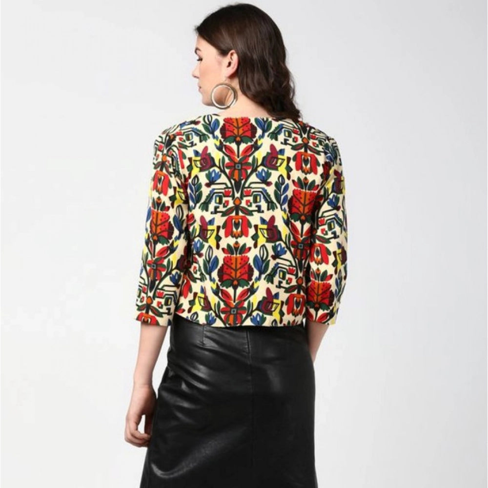 Seduva Women's Polyester Floral 3-4th Sleeves Shrug (Multicolor)