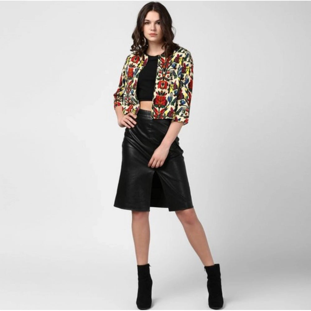 Seduva Women's Polyester Floral 3-4th Sleeves Shrug (Multicolor)