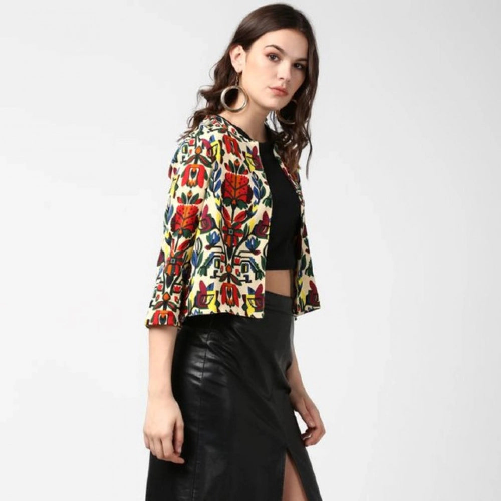 Seduva Women's Polyester Floral 3-4th Sleeves Shrug (Multicolor)