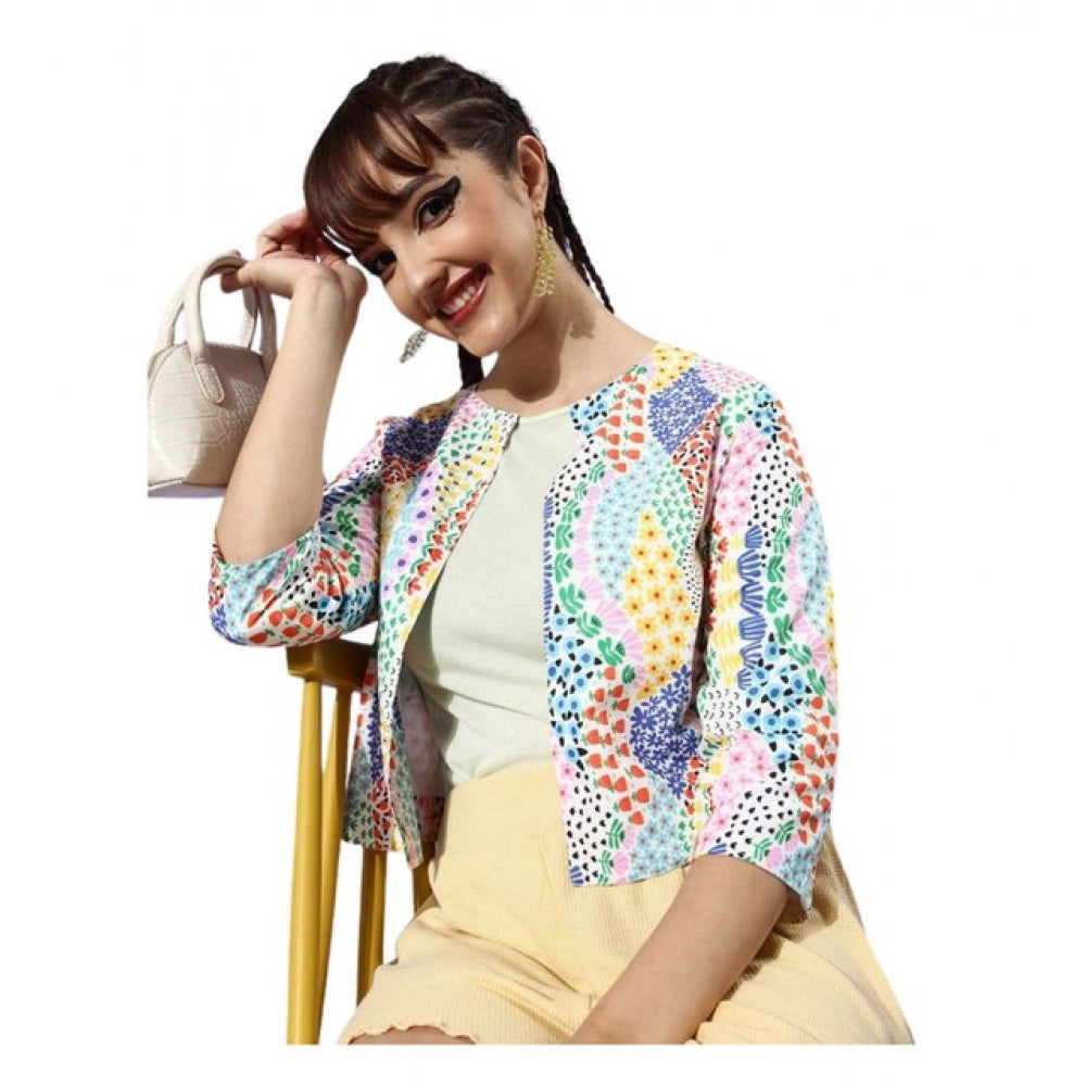 Seduva Women's Polyester Floral 3-4th Sleeves Shrug (Multicolor)