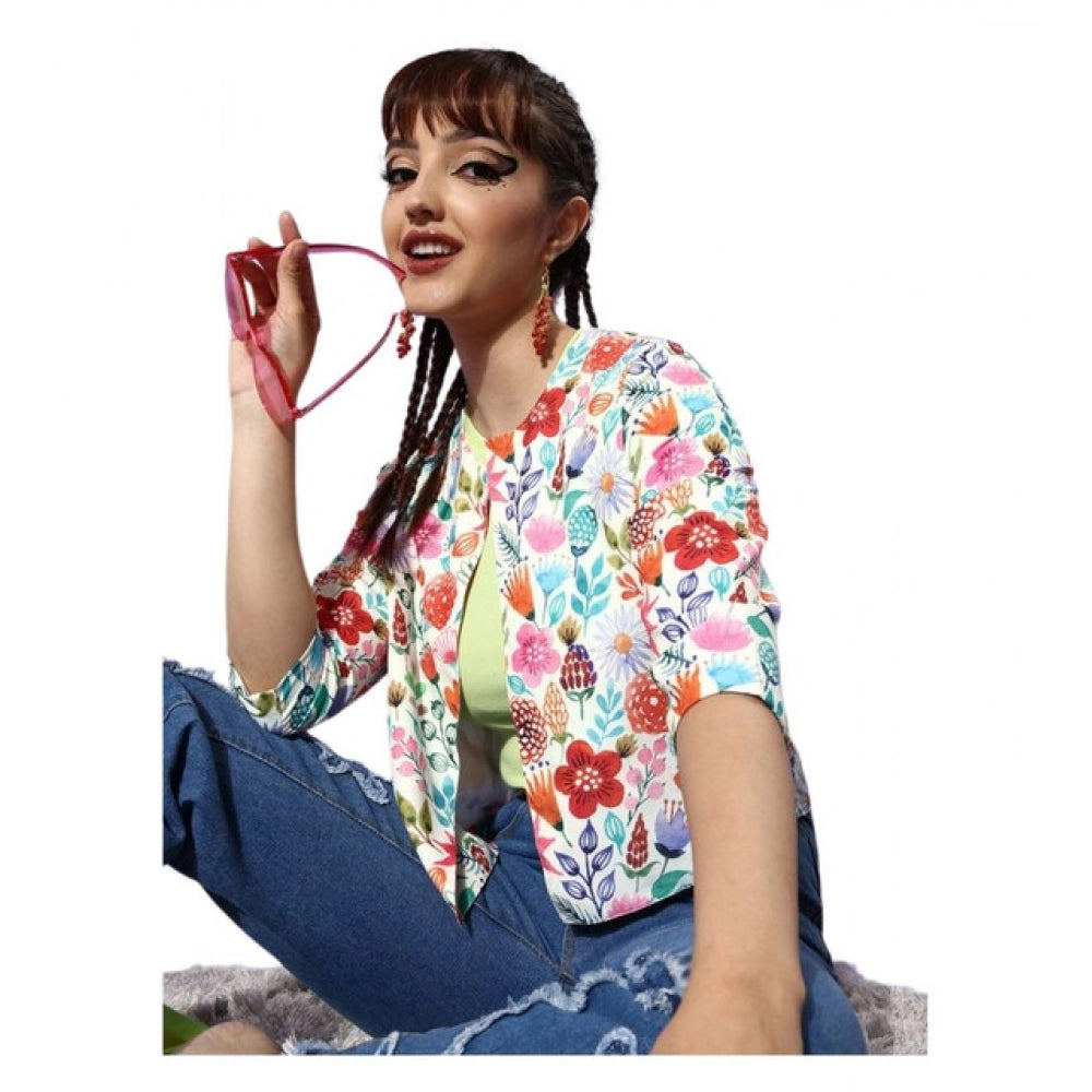 Seduva Women's Polyester Floral 3-4th Sleeves Shrug (Multicolor)