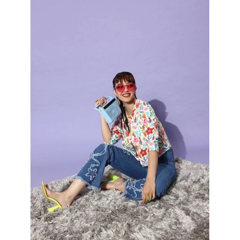 Seduva Women's Polyester Floral 3-4th Sleeves Shrug (Multicolor)