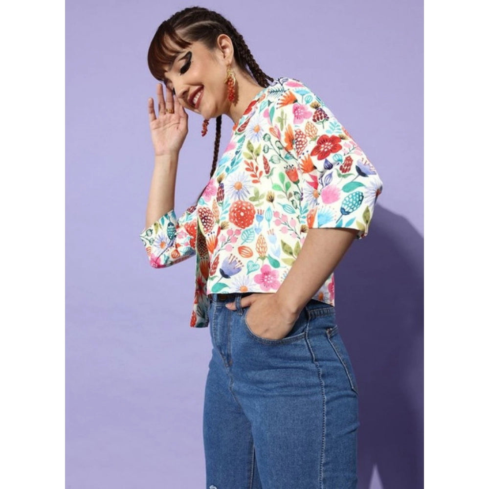 Seduva Women's Polyester Floral 3-4th Sleeves Shrug (Multicolor)
