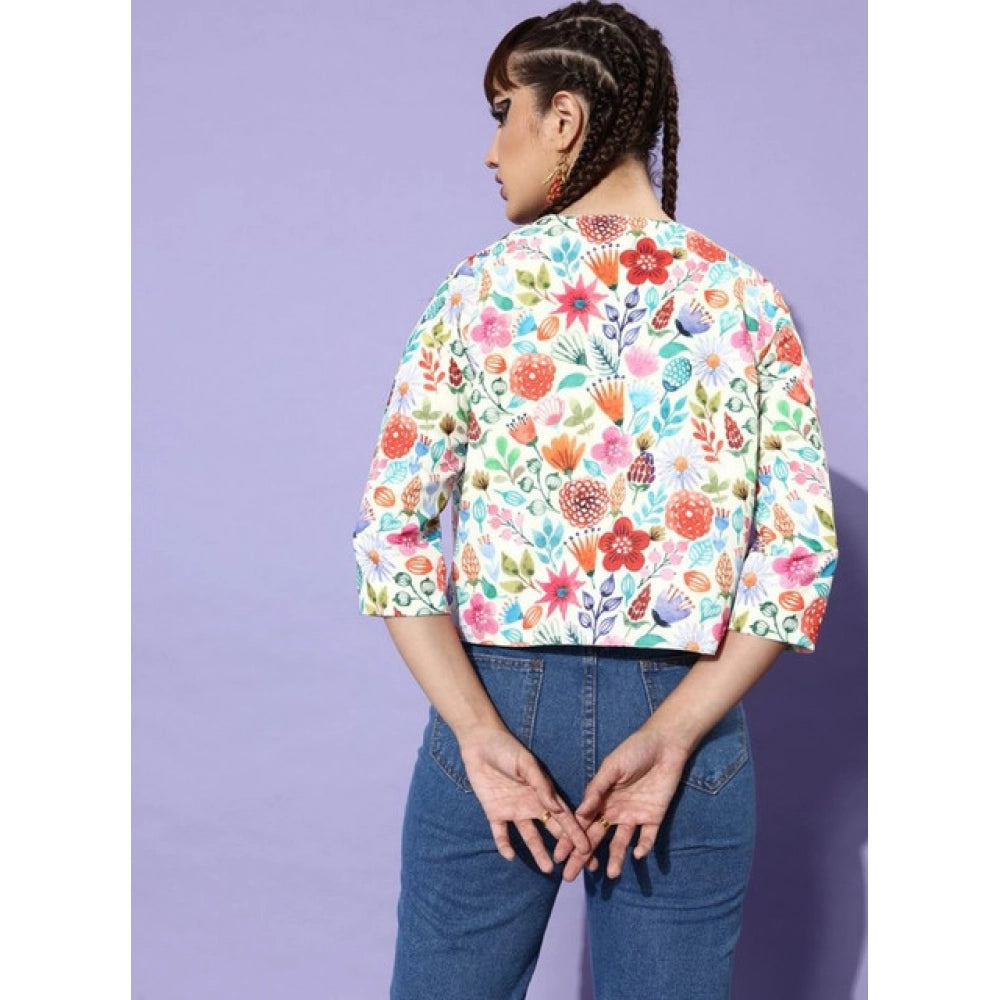 Seduva Women's Polyester Floral 3-4th Sleeves Shrug (Multicolor)