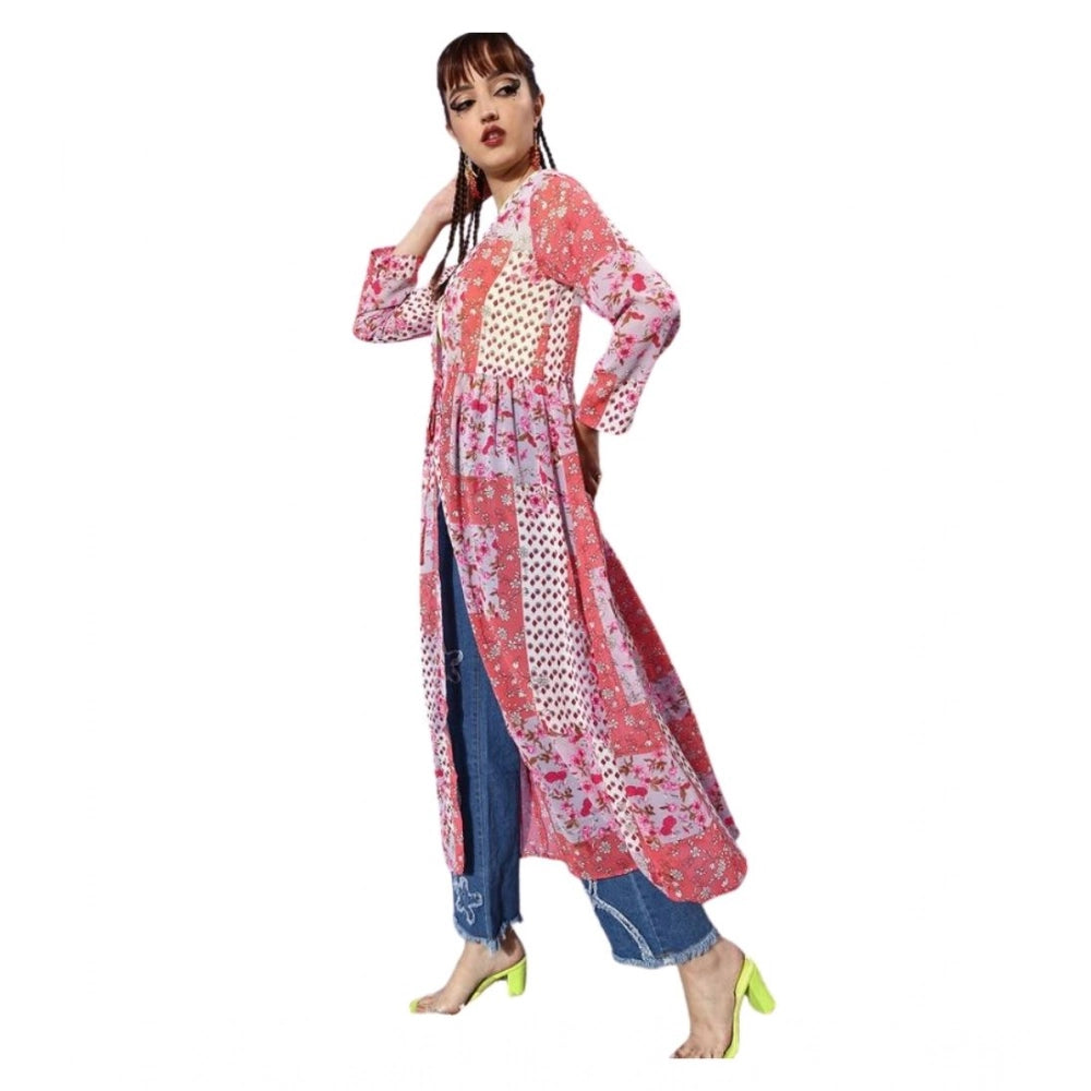 Seduva Women's Polyester Floral Long Sleeves Shrug (Pink-Coral)